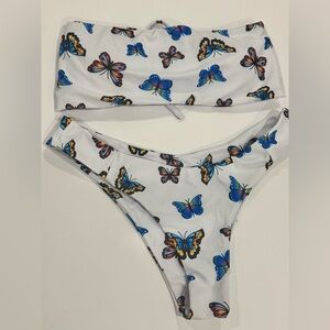 ZAFUL Butterfly Bikini Set White Medium Bandeau Cheeky Two Piece Swimsuit